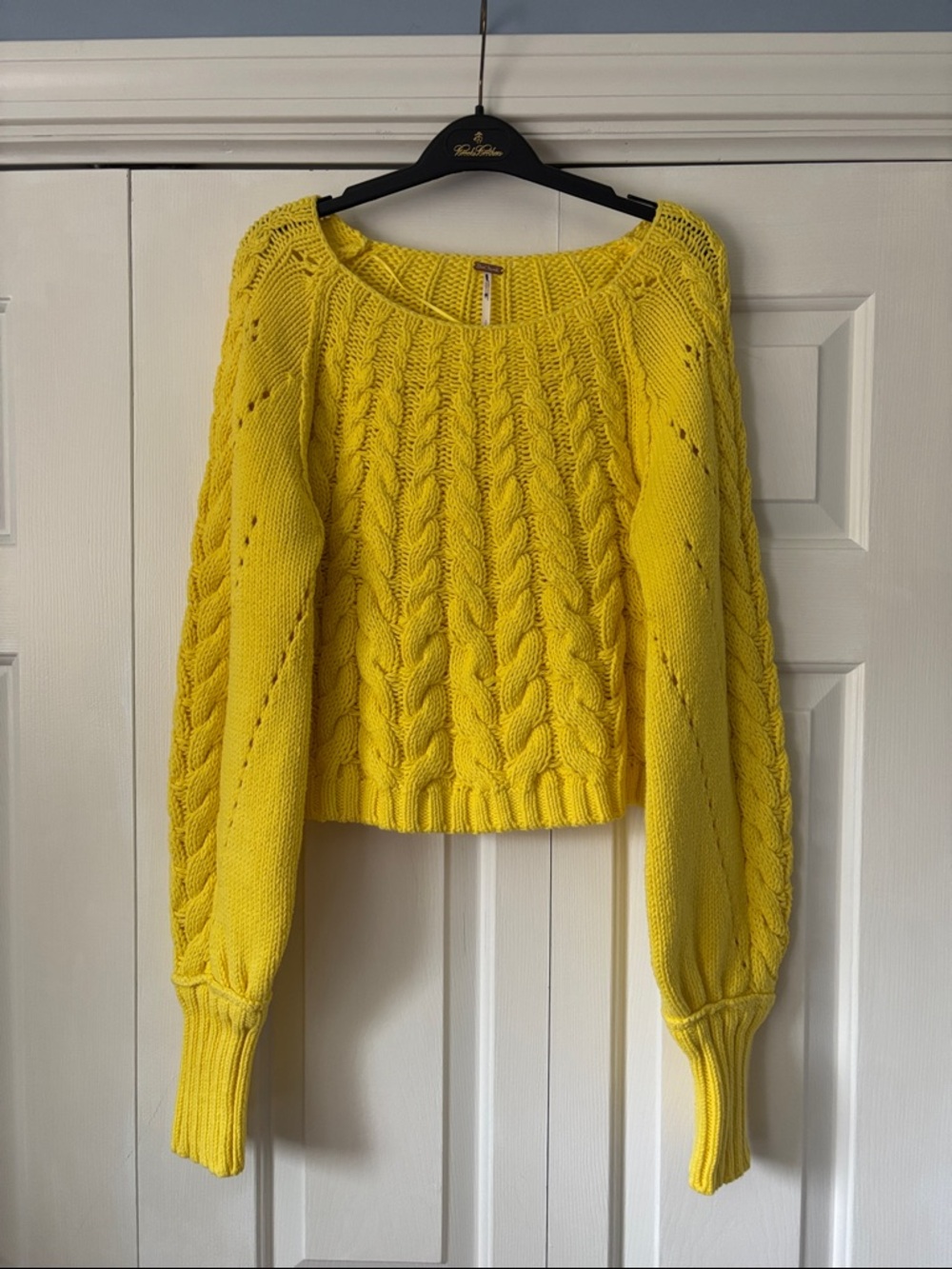 Anthropologie Free People Sandre bright yellow chunky knit sweater sz small - Picture 4 of 11